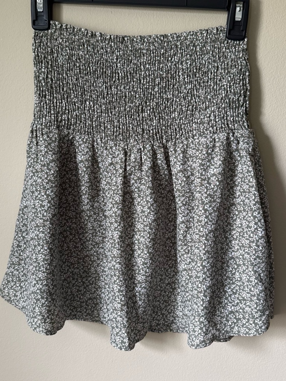Smocked Waist Green Floral Mini Skirt